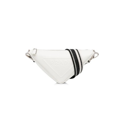 PRADA WHITE SAFFIANO CUIR TRIANGLE CROSSBODY BAG 2VH155 (28*18*11cm) 